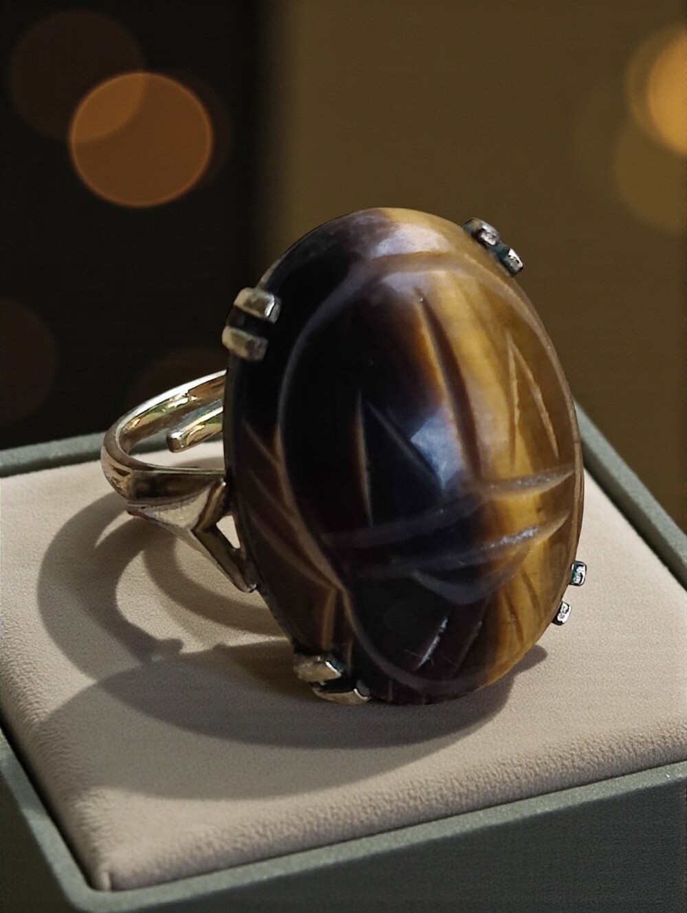 Vintage 12K GF Tigers Eye Scarab Ring